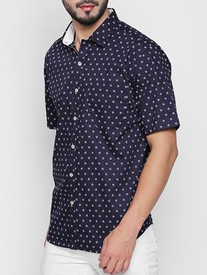navy blue cotton casual shirt - 15140735 - Standard Image - 2