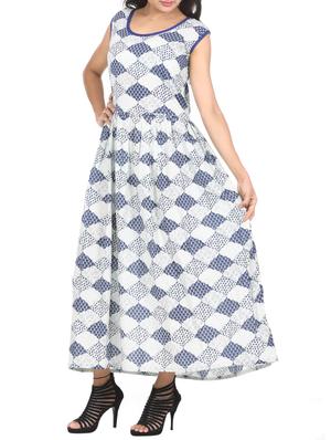 blue printed cotton maxi dress - 15142091 - Standard Image - 2