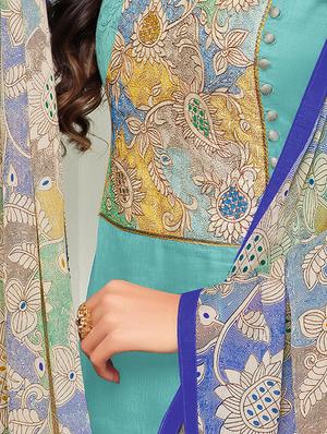 Sky blue embroidered unstitched churidaar suit - 15142414 - Standard Image - 2