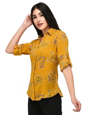 yellow printed rayon shirt - 15142431 - Standard Image - 2
