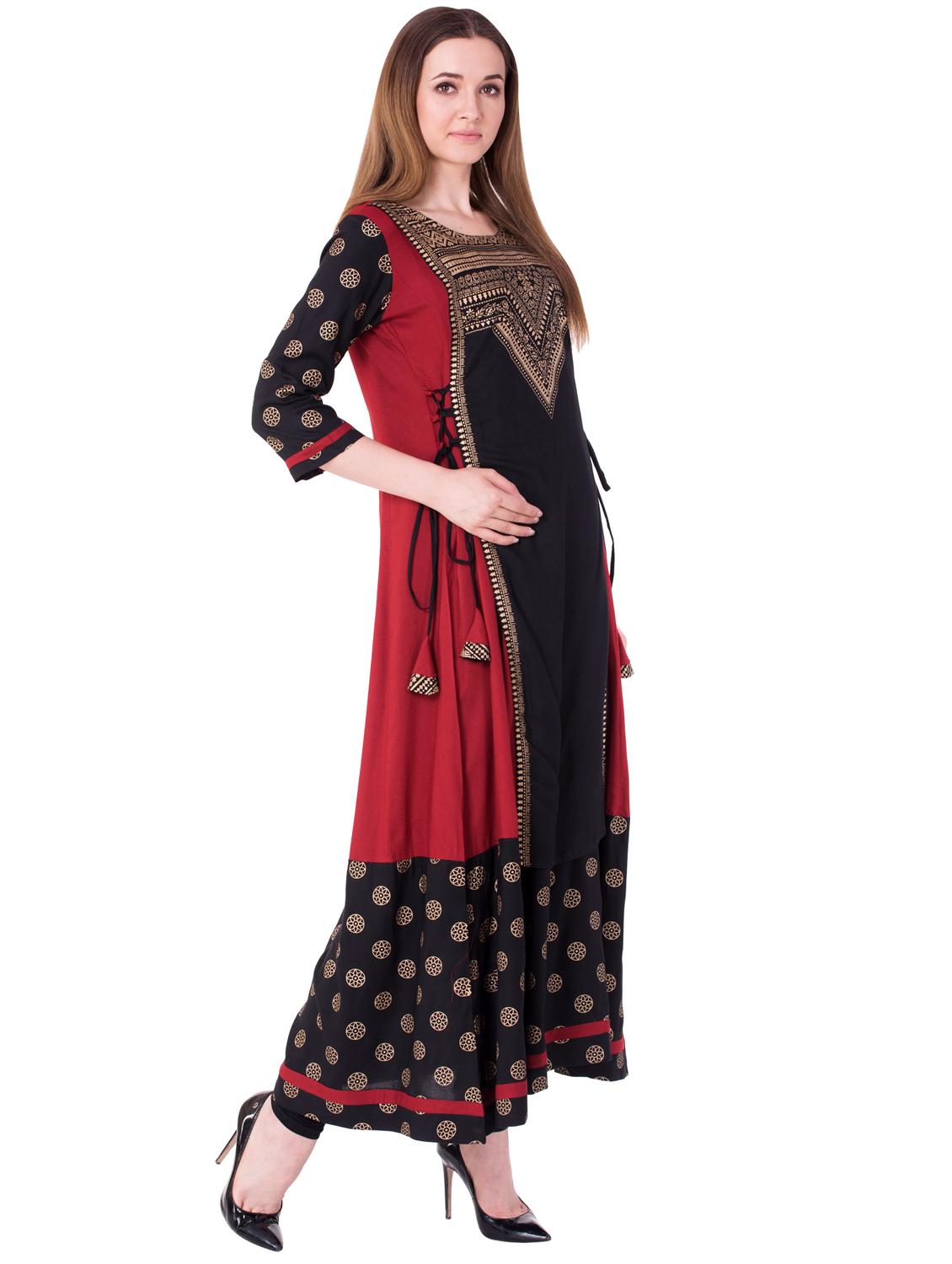 black rayon layered kurta - 15142602 - Zoom Image - 2