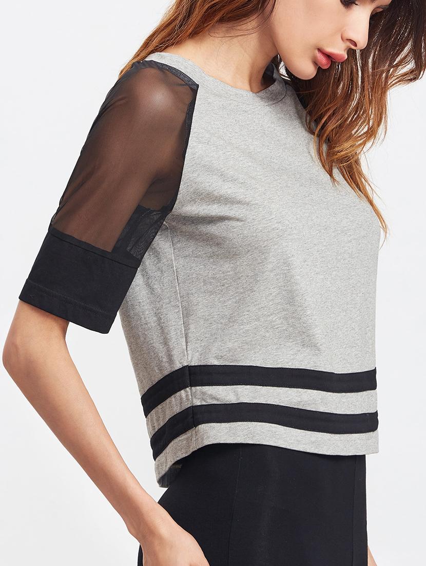sheer raglan sleeved solid top - 15143083 - Zoom Image - 2