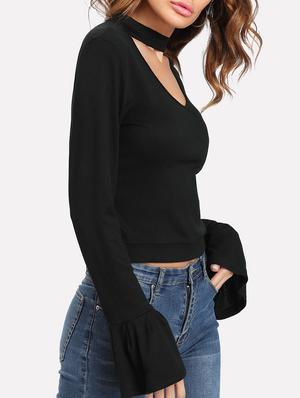 bell sleeved choker neck top - 15143100 - Standard Image - 2