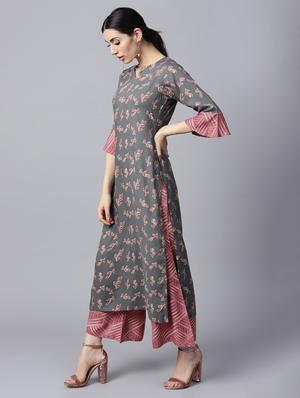 grey rayon kurta palazzo set - 15143337 - Standard Image - 2
