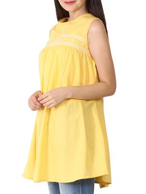 yellow cotton flared kurti - 15143813 - Standard Image - 2