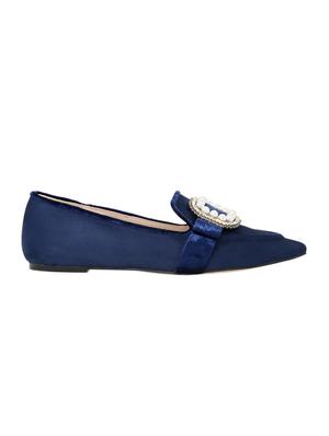 navy velvet slip on ballerina - 15144463 - Standard Image - 2
