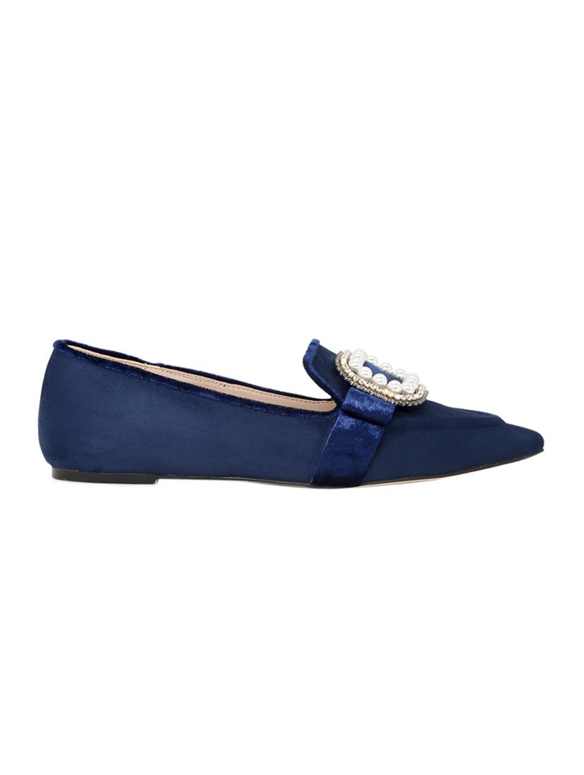 navy velvet slip on ballerina - 15144463 - Zoom Image - 2