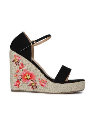 black micro embroidred ankle strap wedges - 15144755 - Standard Image - 2