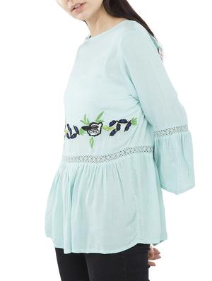 blue crepe embroidered tunic - 15146797 - Standard Image - 2