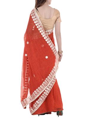 gota patti border leheriya saree with blouse - 15147763 - Standard Image - 2