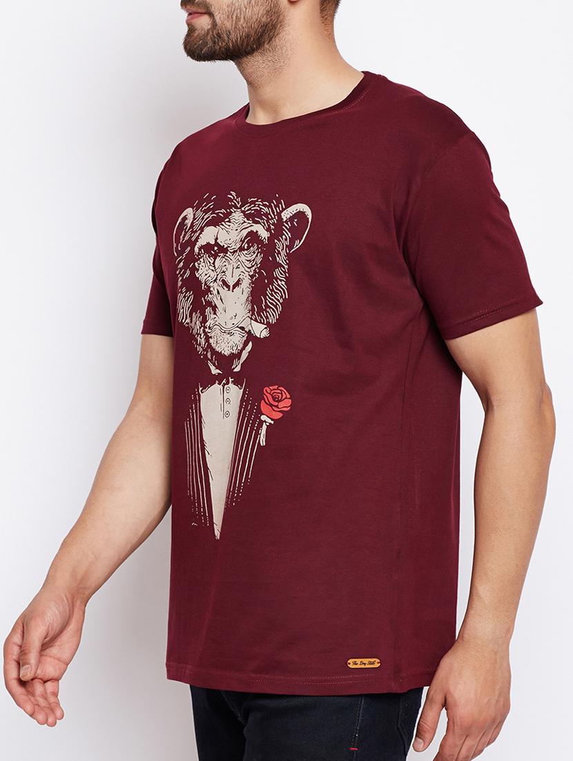 maroon cotton chest print tshirt - 15148058 - Zoom Image - 2