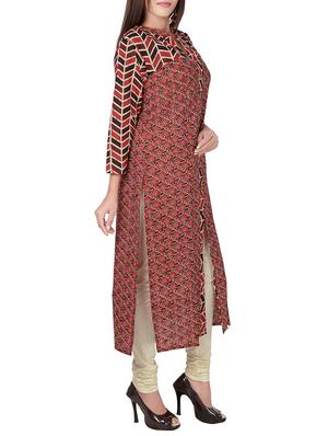 red cotton straight kurta - 15148220 - Standard Image - 2