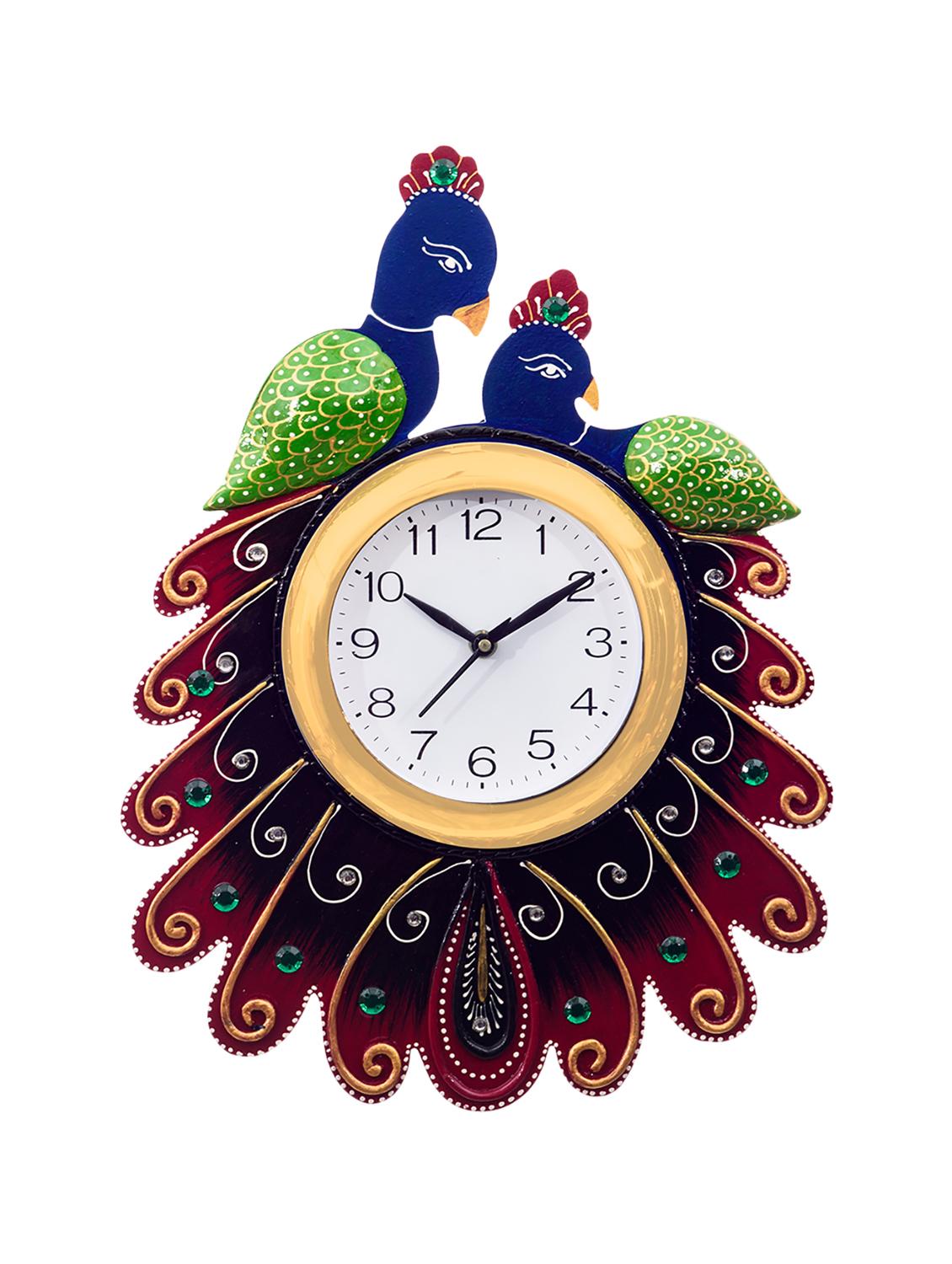 Handcrafted Papier-Mache 2 Peococks Decorative Wall Clock - 15148653 - Zoom Image - 2
