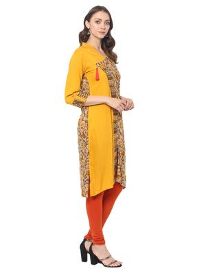 mustard rayon straight kurta - 15152262 - Standard Image - 2