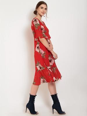Bell sleeved ruffled hem dress - 15155785 - Standard Image - 2