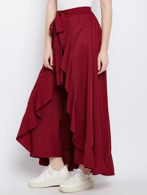 red solid ruffled palazzo - 15158510 - Standard Image - 2
