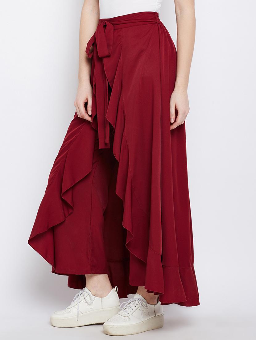 red solid ruffled palazzo - 15158510 - Zoom Image - 2