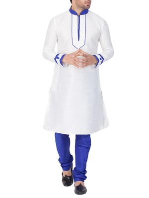 white and blue silk blend kurta pyjama set - 15158920 - Standard Image - 2