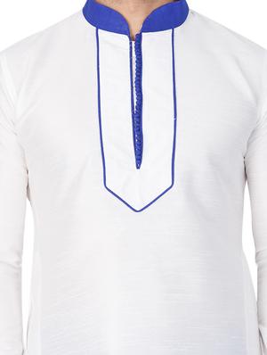 white and blue silk blend kurta pyjama set - 15158920 - Standard Image - 5
