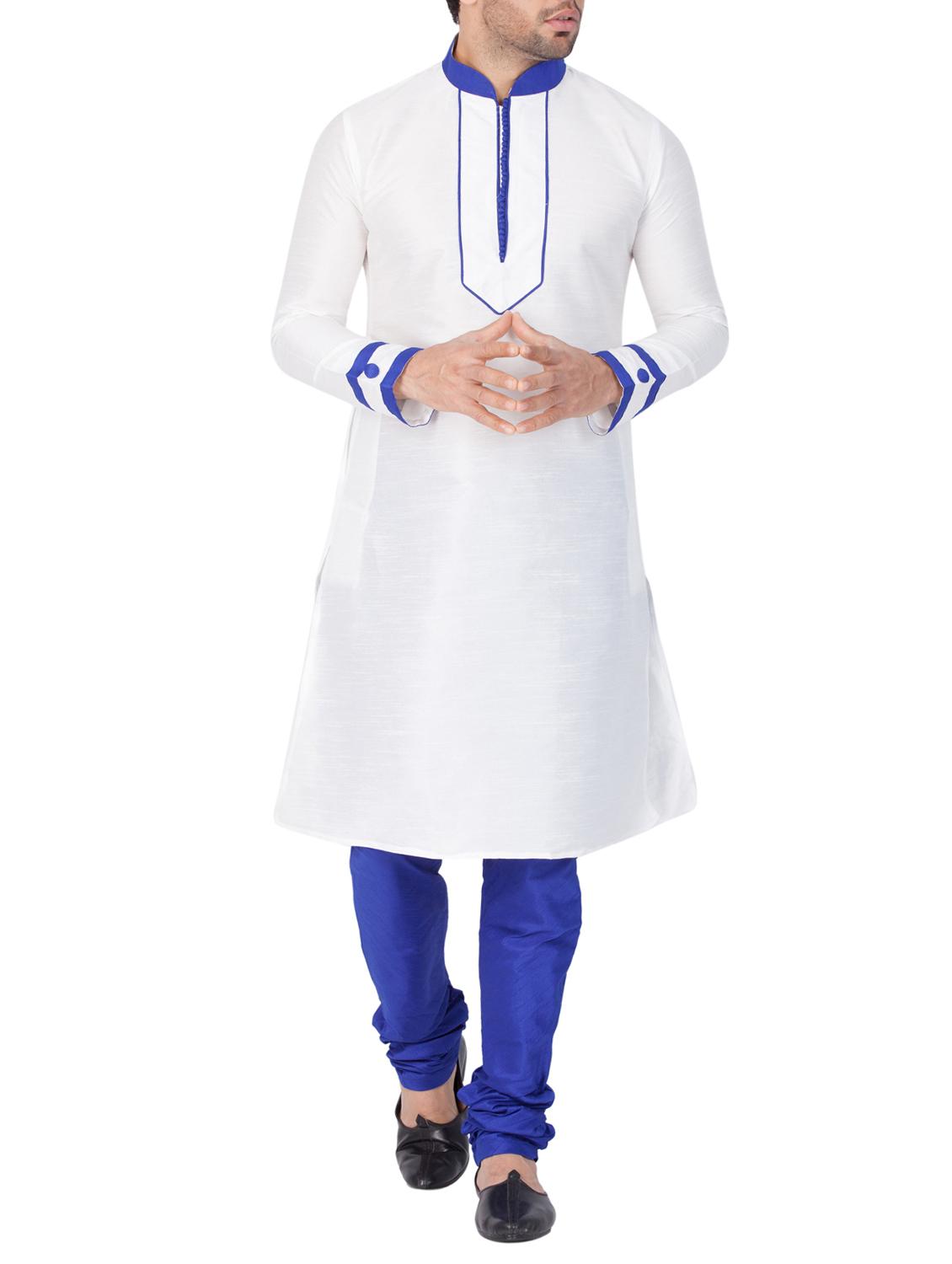 white and blue silk blend kurta pyjama set - 15158920 - Zoom Image - 2