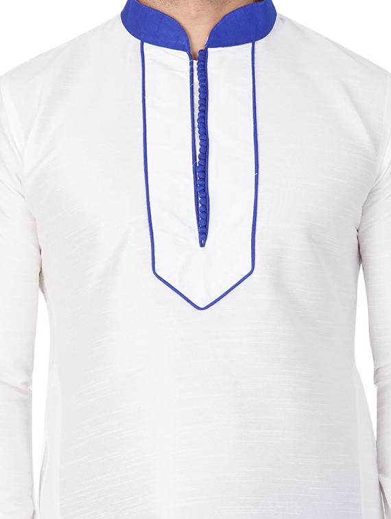 white and blue silk blend kurta pyjama set - 15158920 - Zoom Image - 5