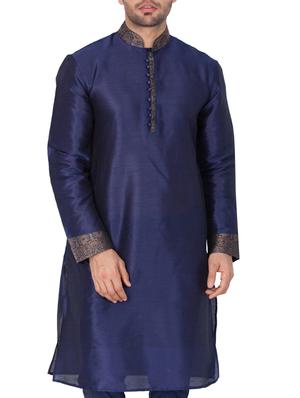 blue silk blend long kurta - 15159453 - Standard Image - 2