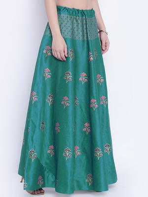 green dupion silk flared skirt - 15159651 - Standard Image - 2