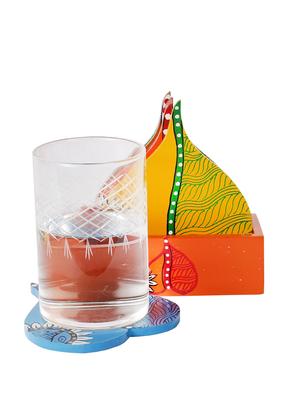 Hand Painted Peepal Leaf Wooden Coasters Set of Six - 15159770 - Standard Image - 5