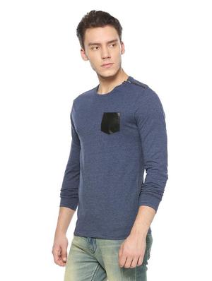 blue cotton blend pocket t-shirt - 15160629 - Standard Image - 2