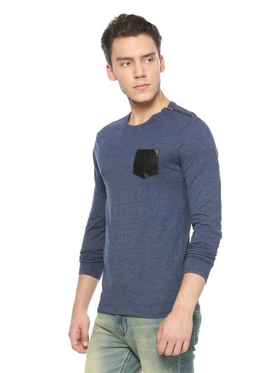 blue cotton blend pocket t-shirt - 15160629 - Zoom Image - 2