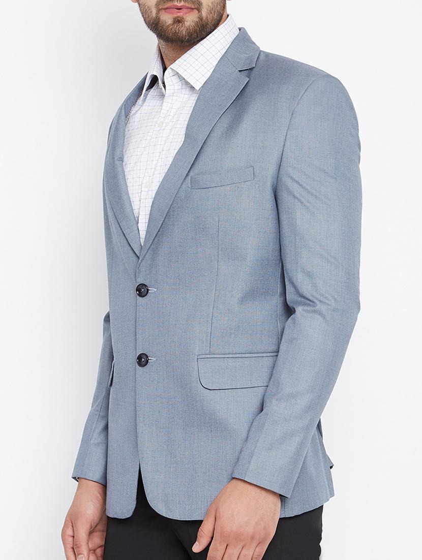blue poly wool formal blazer - 15162091 - Zoom Image - 2