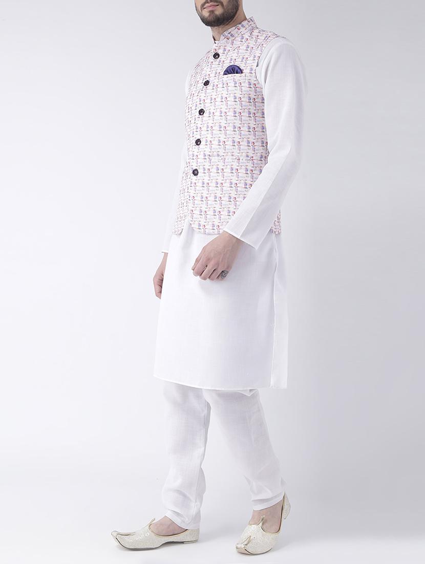 white cotton kurta pyjama set with Nehru jacket - 15162267 - Zoom Image - 2