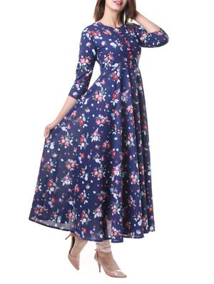 blue cotton flared kurta - 15162590 - Standard Image - 2