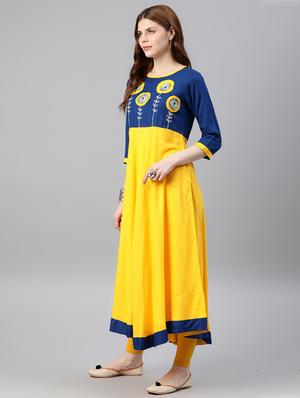 blue viscose flared kurta - 15162593 - Standard Image - 2