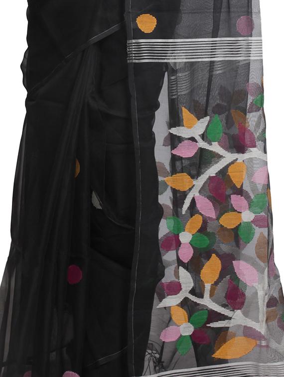 PinkLoom Black Tissue Handloom Saree of Resham with blouse - 15162764 - Zoom Image - 2