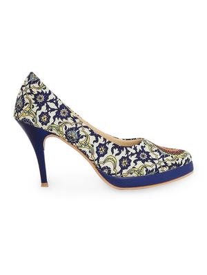 blue fabric slip on pumps - 15163651 - Standard Image - 2