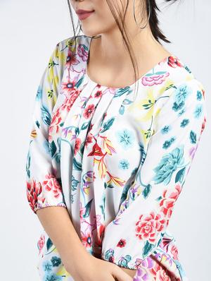 Floral pleated blouson top - 15165105 - Standard Image - 2