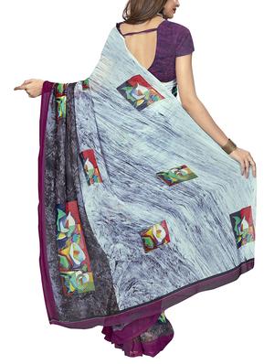grey printed saree with blouse - 15167752 - Standard Image - 2