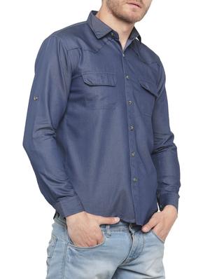 navy blue cotton casual shirt - 15168219 - Standard Image - 2