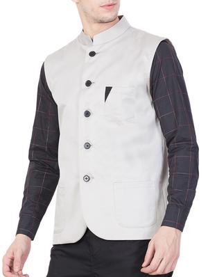 grey cotton nehru jacket - 15168672 - Standard Image - 2