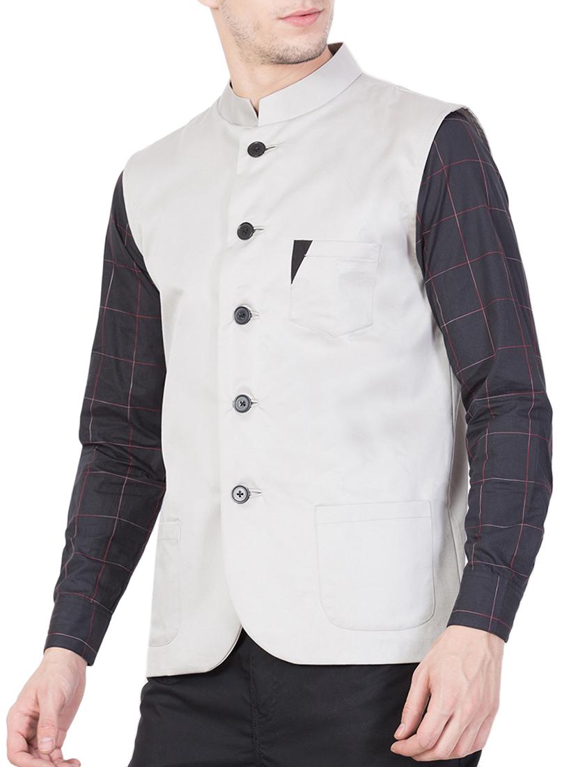 grey cotton nehru jacket - 15168672 - Zoom Image - 2