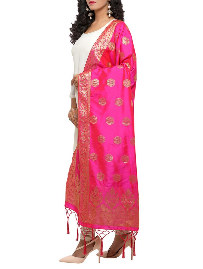 pink poly silk banarasi dupatta - 15168885 - Zoom Image - 2