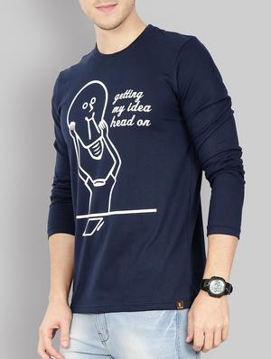 navy blue cotton chest print t-shirt - 15169412 - Standard Image - 2