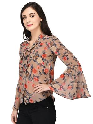 tie knot neck floral bell sleeved shirt - 15169506 - Standard Image - 2