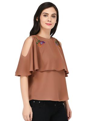 brown solid cold shoulder top - 15169510 - Standard Image - 2