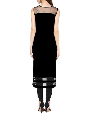 black crepe solid straight kurta - 15171124 - Standard Image - 2