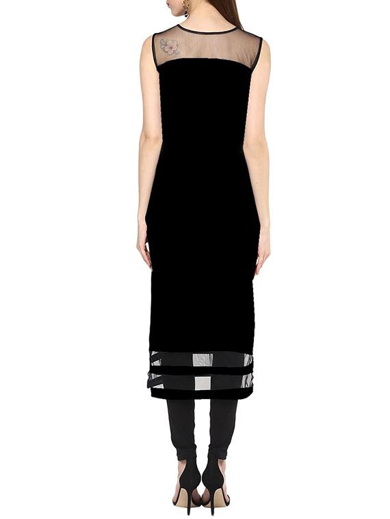 black crepe solid straight kurta - 15171124 - Zoom Image - 2