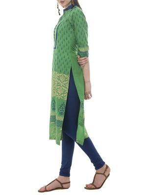 green cotton straight kurta - 15171130 - Standard Image - 2