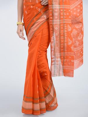 orange cotton tant saree with blouse - 15171474 - Standard Image - 2