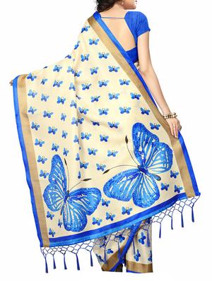 beige silk blend printed saree with blouse - 15172176 - Standard Image - 2